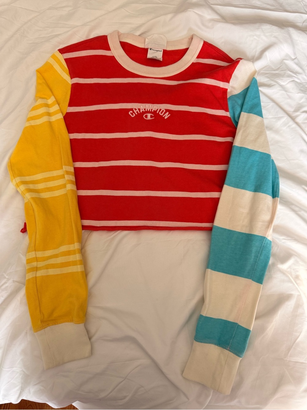 Champion Women’s XS Colorblock Striped Cropped Long Sleeve Shirt